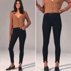 Abercrombie & Fitch Simone Black High Rise Jean Frayed Hem Size 26 Petite